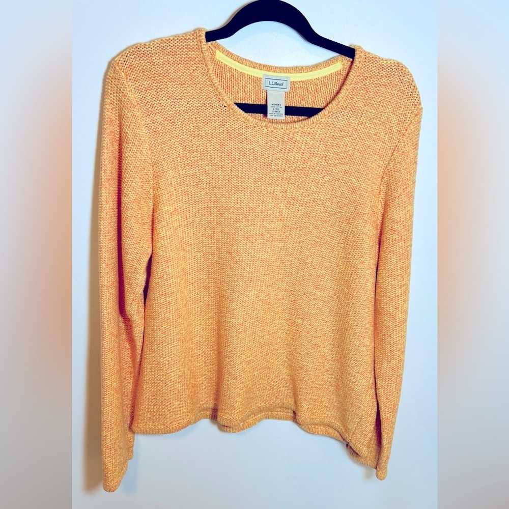 L.L. Bean‎ Pastel Orange Scoop Neck Long Sleeve Sweater Sz Large Spring Colors